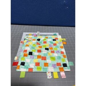 Bright Starts 11" Taggies Aqua Plush Colorful Squares Baby LoveySecurity Blanket